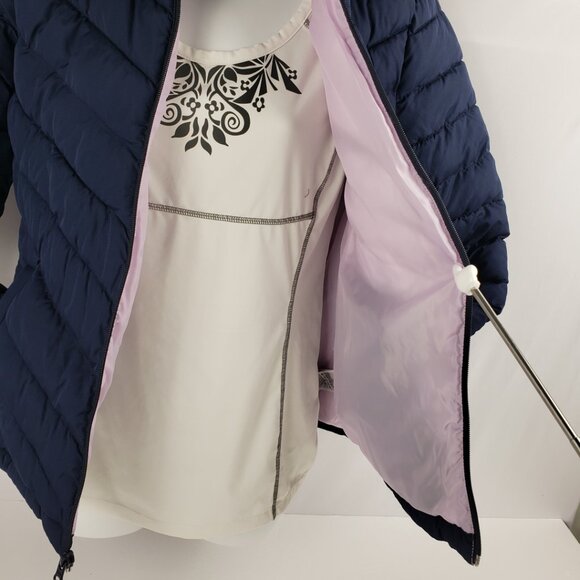 Gap XS Navy Uniform Blue Puffer Lavender Lining Jacket Coat Fall Winter - Picture 4 of 15